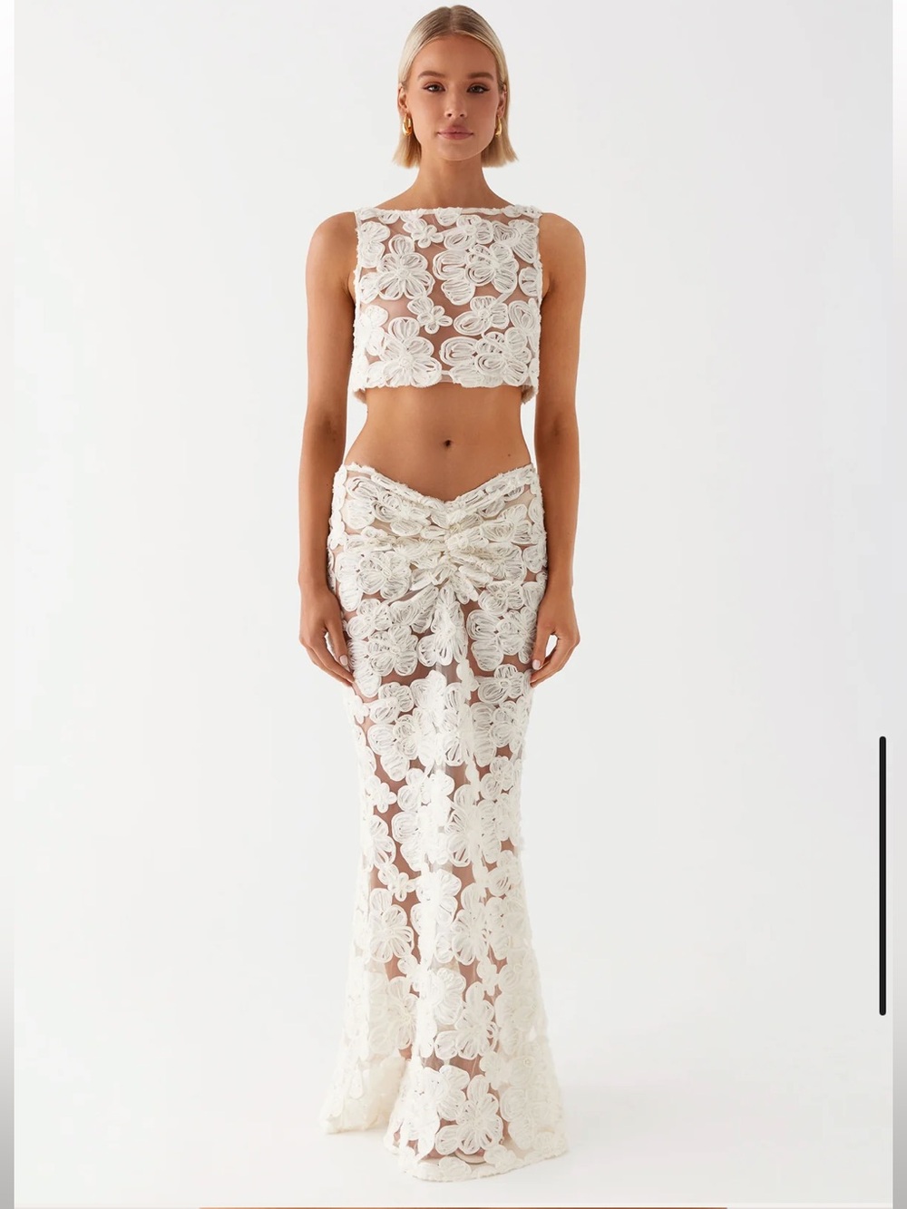 Peppermayo Ivory Floral Lace Maxi Skirt
